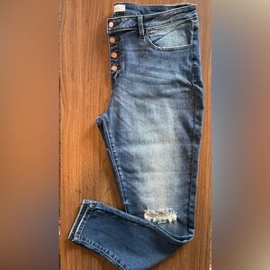 NWOT KANCAN 36 Blue Button Fly Mid Rise Distressed Ankle Skinny Jean Women